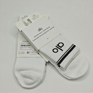 ALO Yoga White Crew Socks with Black Accents
